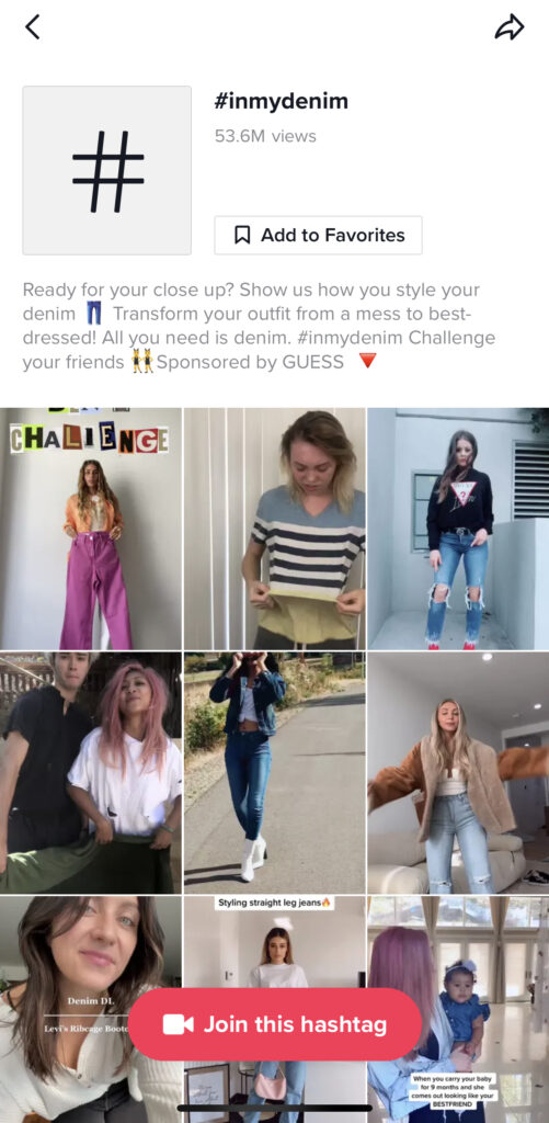 Screenshot of Guess’ #inmydenim TikTok challenge. 