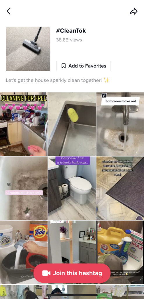 Screenshot van de landingspagina van de #cleantok TikTok-uitdaging als voorbeeld van hoe je een TikTok-uitdaging voor je bedrijf kunt maken. 