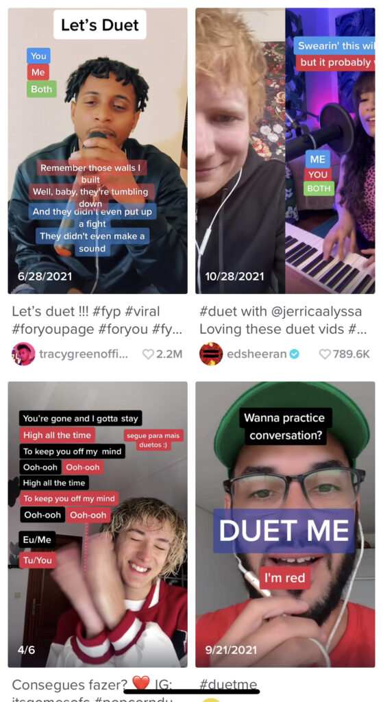 Screenshot of TikTok Duets.