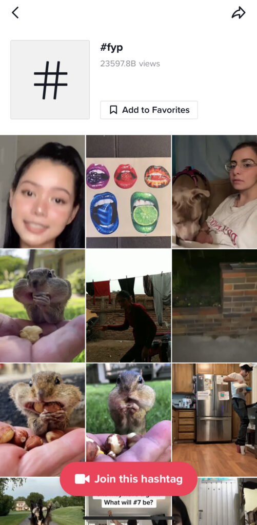 Screenshot van TikTok For You-pagina om te laten zien waarom het belangrijk is om op deze pagina te staan om meer TikTok-volgers te krijgen. 