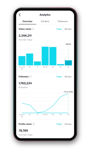  Capture d'écran de TikTok Analytics montrant les indicateurs de suivi. 