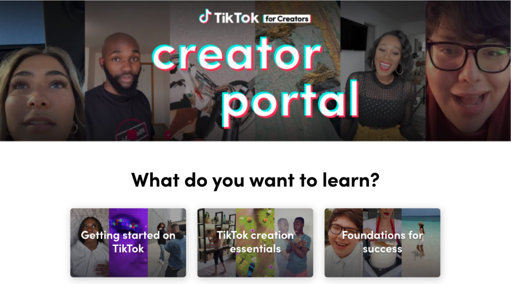 Pagina del portale dei creatori di TikTok. 