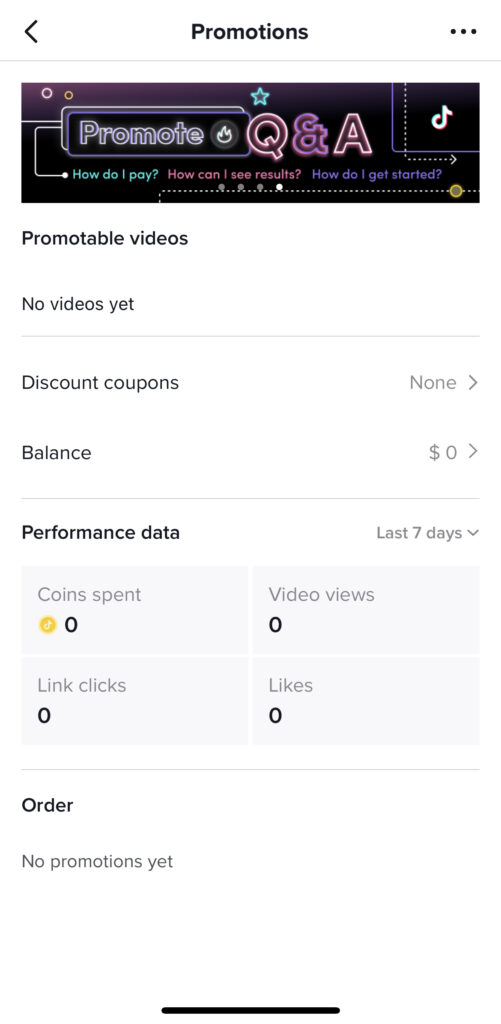 Screenshot showing the Promote option for TikTok videos. 