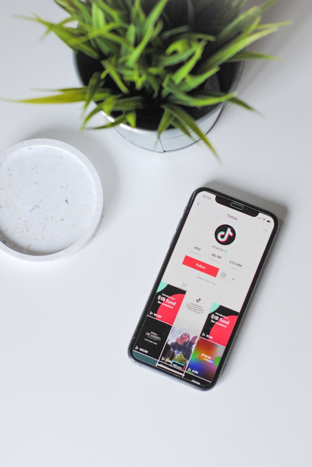 The TikTok application opens on a phone screen, placed on a white background.