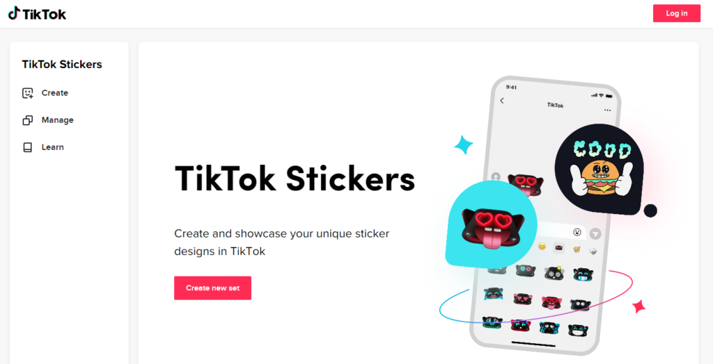 TikTok Stickers main page displaying various funny faces. 