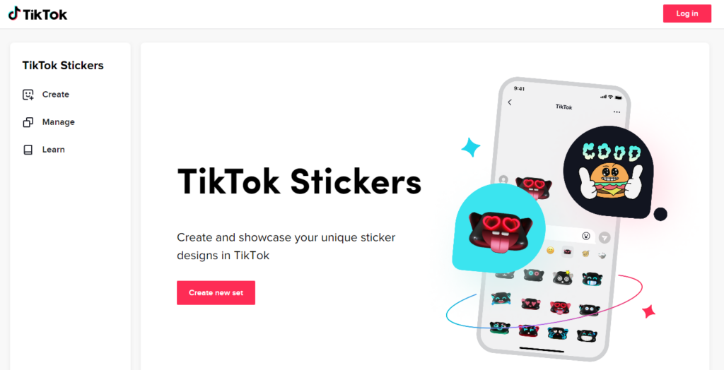 Page principale des autocollants TikTok affichant divers visages amusants. 