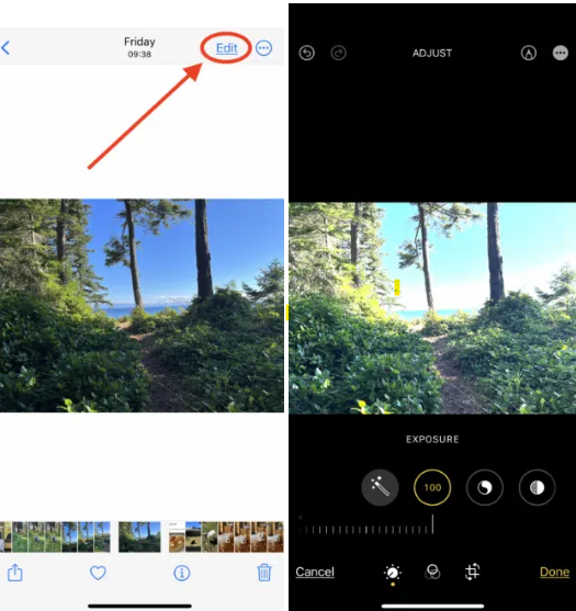 Twee screenshots van een pad in het bos. 