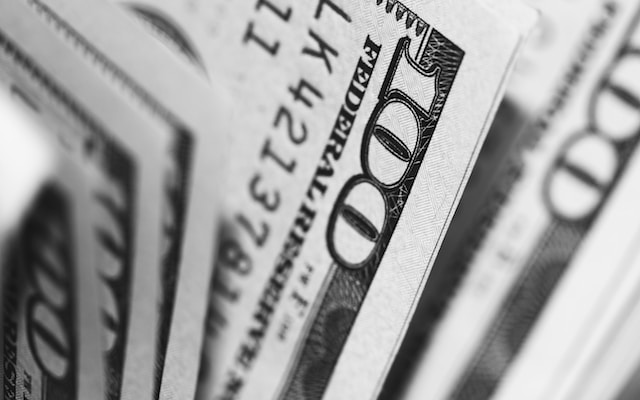 A close-up shot of one-hundred-dollar bills.