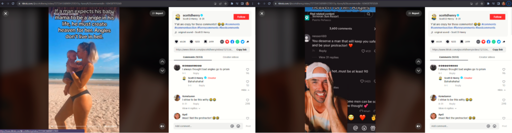Screenshots of two funny TikTok comment sections.