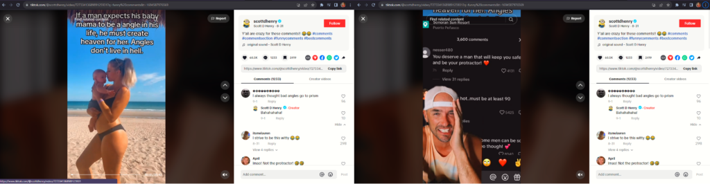 Captures d'écran de deux sections de commentaires TikTok amusantes.