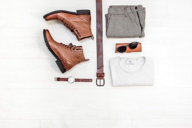 A flat lay image of a man’s outfit. 