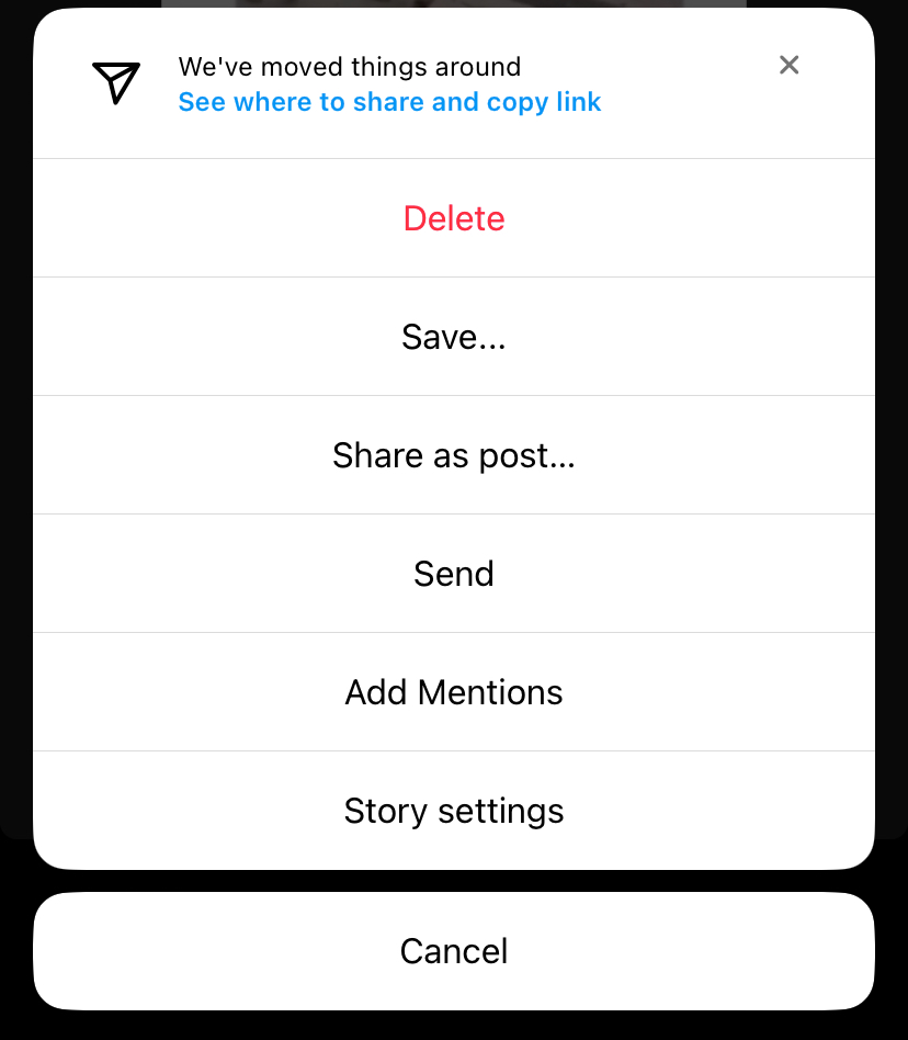 High Social's Screenshot auf der Instagram-App mit verschiedenen Optionen, einschließlich der Option zum Speichern Ihrer Story.