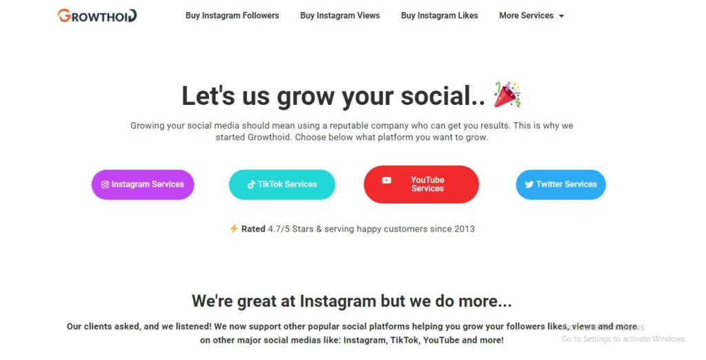 High Social's Screenshot der Startseite der Growthoid-Website auf einem Desktop-Browser.