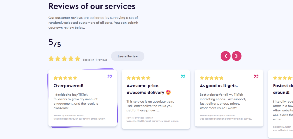 High Social’s screenshot of reviews of users about TokMatik on its website.