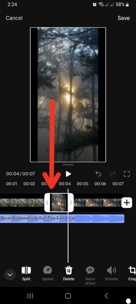 A screenshot shows a slideshow frame shortened to one second.