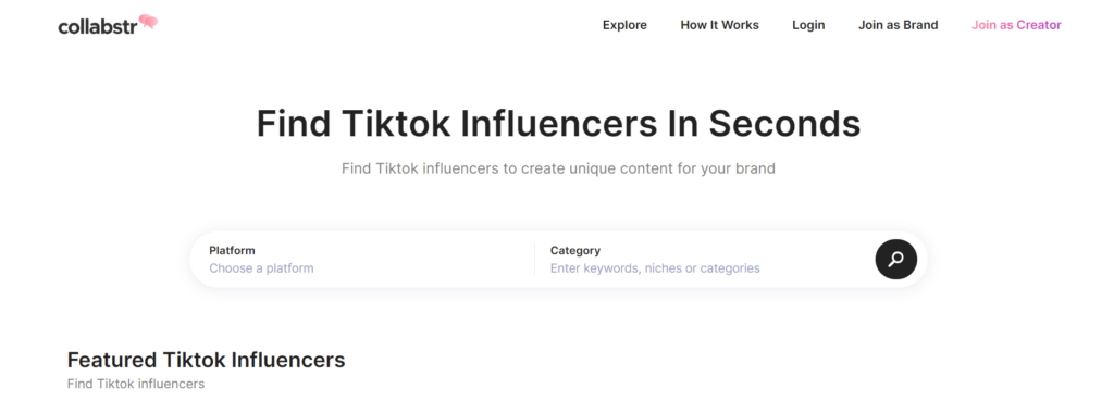 High Social’s screenshot of Collabstr’s influencer search tool.