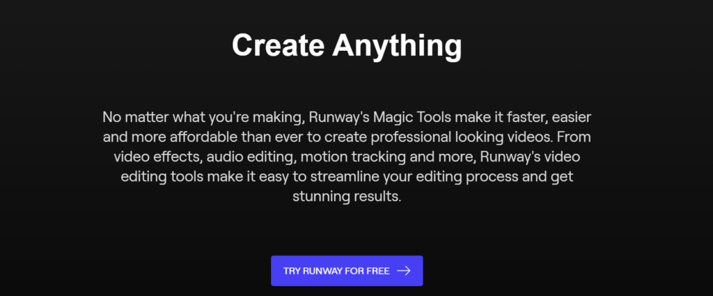 High Social’s screenshot of the “Create Anything” page from Runway’s website.