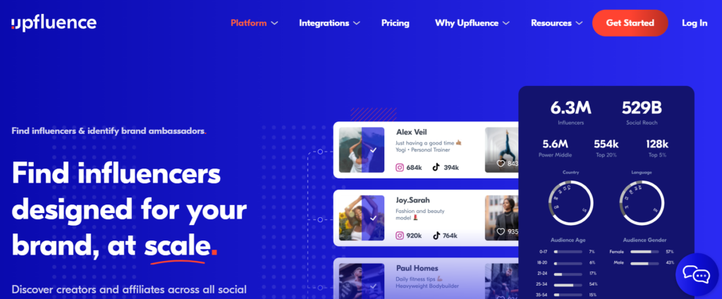 High Social's Screenshot der Homepage von Upfluence.