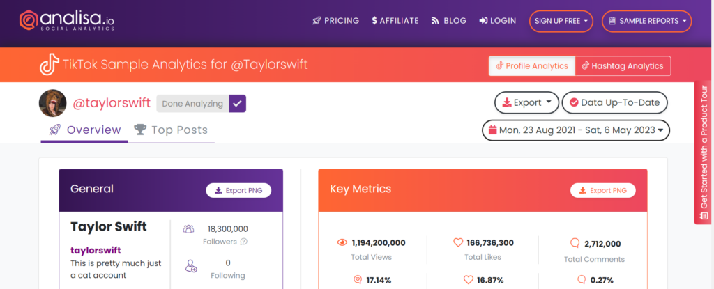 High Social's Screenshot der Analyseseite von Analisa's Profil.