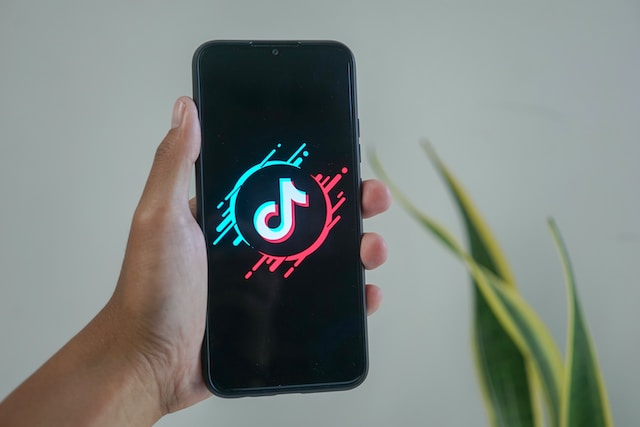 A picture of a phone displaying the TikTok logo with a colorful ring around it.