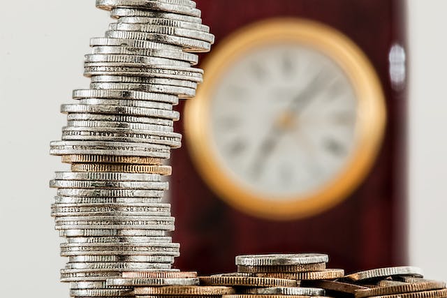 A close-up shot of a stack of coins. 