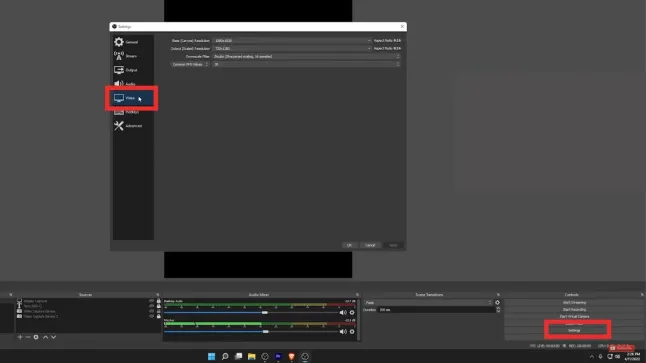 Screenshot highlighting the Video option on the left side of the screen. 