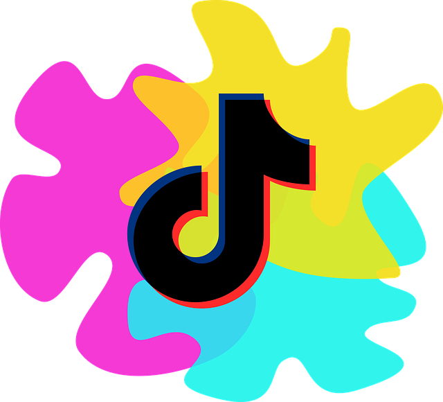An illustration of the TikTok logo on a multi-color patterned background.