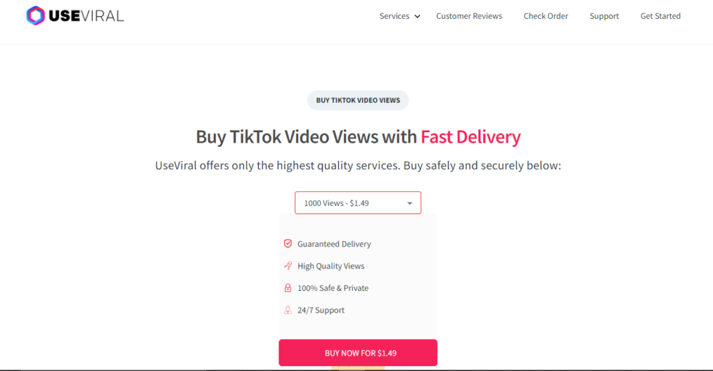 High Social’s screenshot of the UseViral page to buy TikTok views.