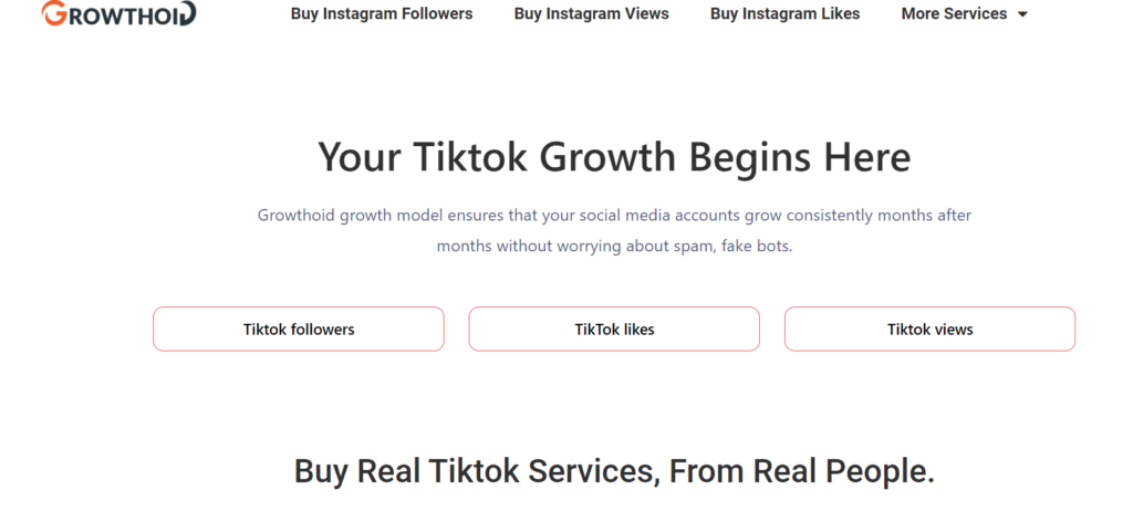 Capture d'écran de High Social de la page de service TikTok de Growthoid.