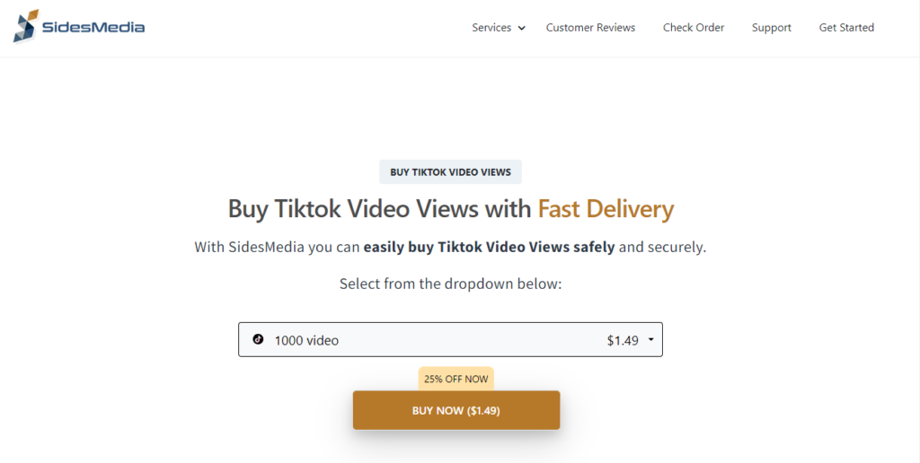 High Social’s screenshot of SidesMedia’s page to buy TikTok video views.
