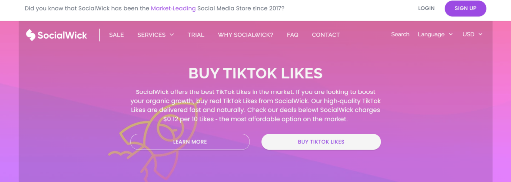 High Social’s screenshot of Social Wick’s Informational page on buying TikTok likes.

