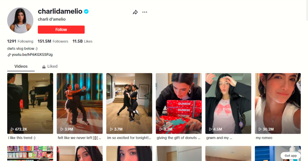 Uno screenshot di un profilo TikTok di una popolare influencer. 