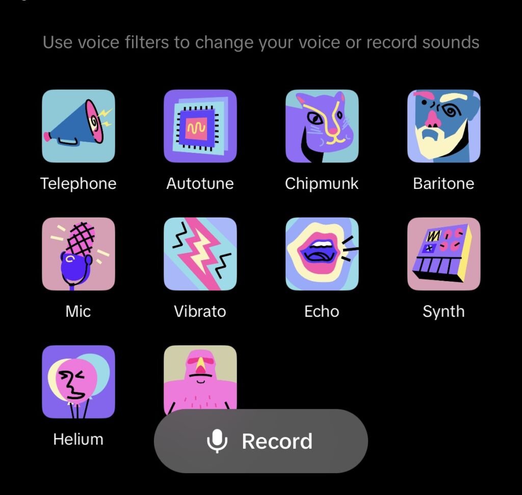Captura de tela do High Social dos efeitos de voz do TikTok. 