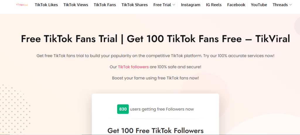 Captura de pantalla de High Social de la página web de TikViral.