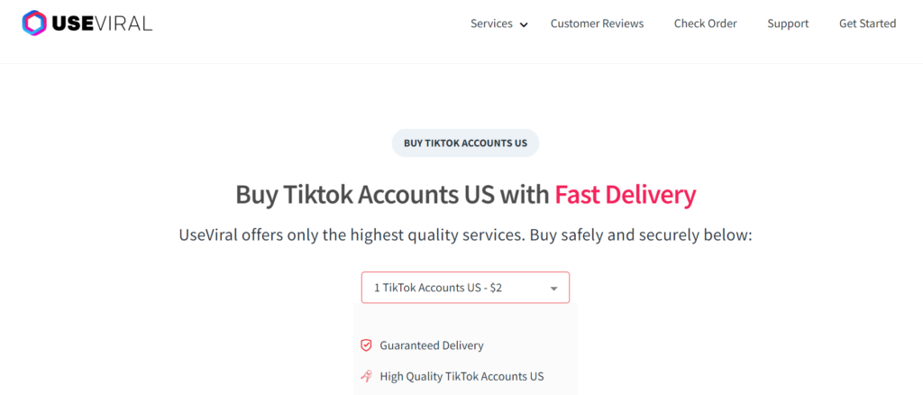 High Social's Screenshot der UseViral TikTok-Konto Verkaufsseite.