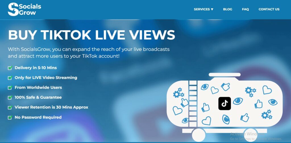 Captura de tela da página Socials Grow da High Social para comprar visualizações do TikTok Live.