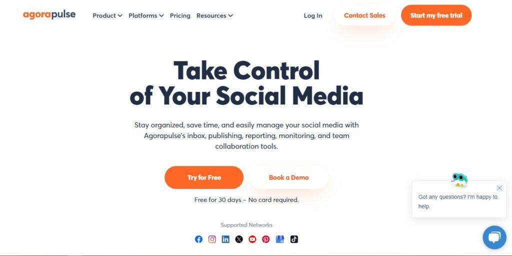  High Social 的 Agorapulse 网站主页在浏览器上的截图。