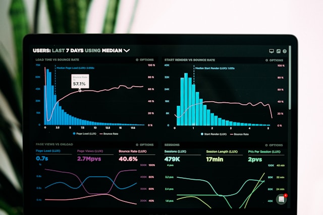 Gráficos de análisis de rendimiento en una pantalla de ordenador.