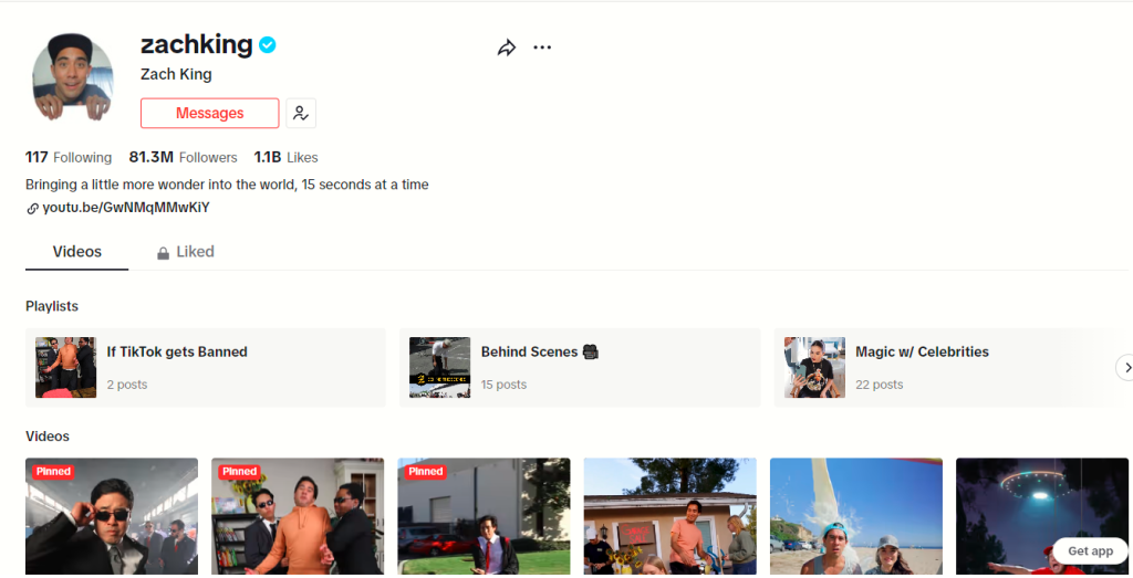 ザック・キングのTikTokページのスクリーンショット。 