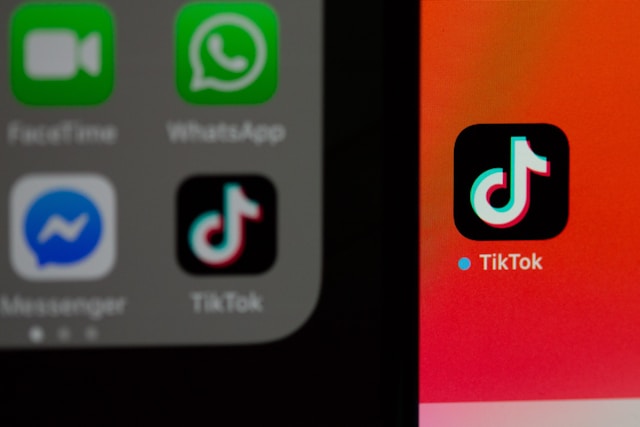 Two screens display several app icons, including TikTok.

