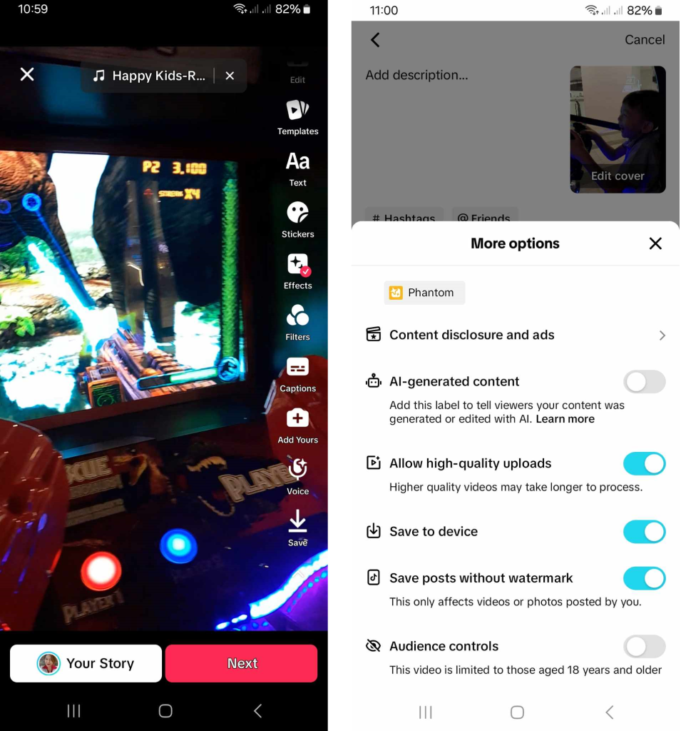 High Socialのスクリーンショットは、ウォーターマークなしでTikTokを保存する方法を示しています。 