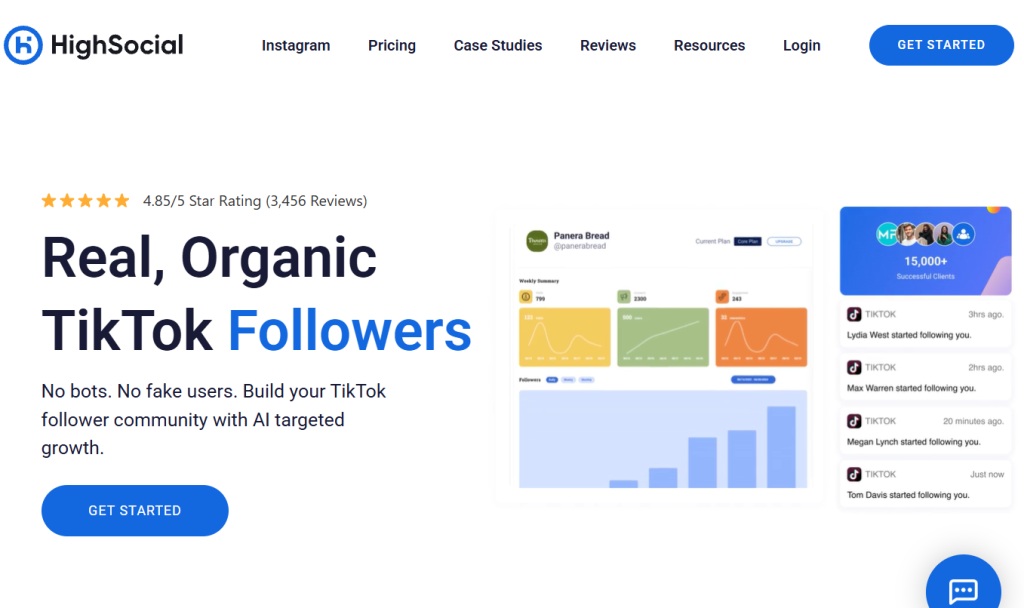 Screenshot of the High Social page showing a list of services.